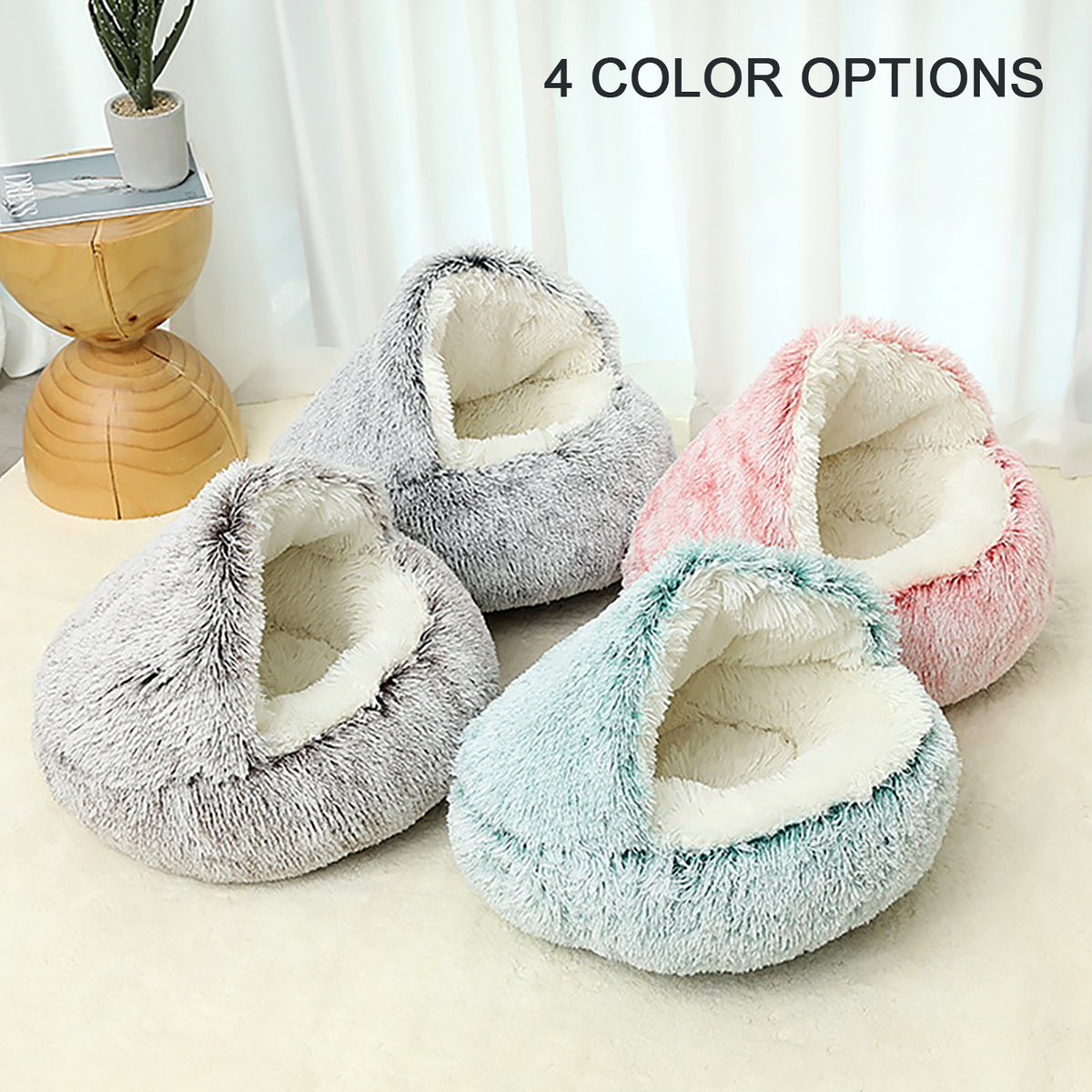 Hooded Plush Donut Cat Bed