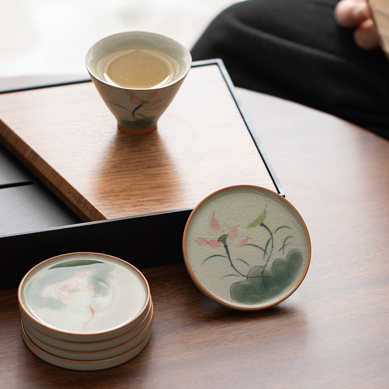 Hand-Painted Lotus Ceramic Coaster