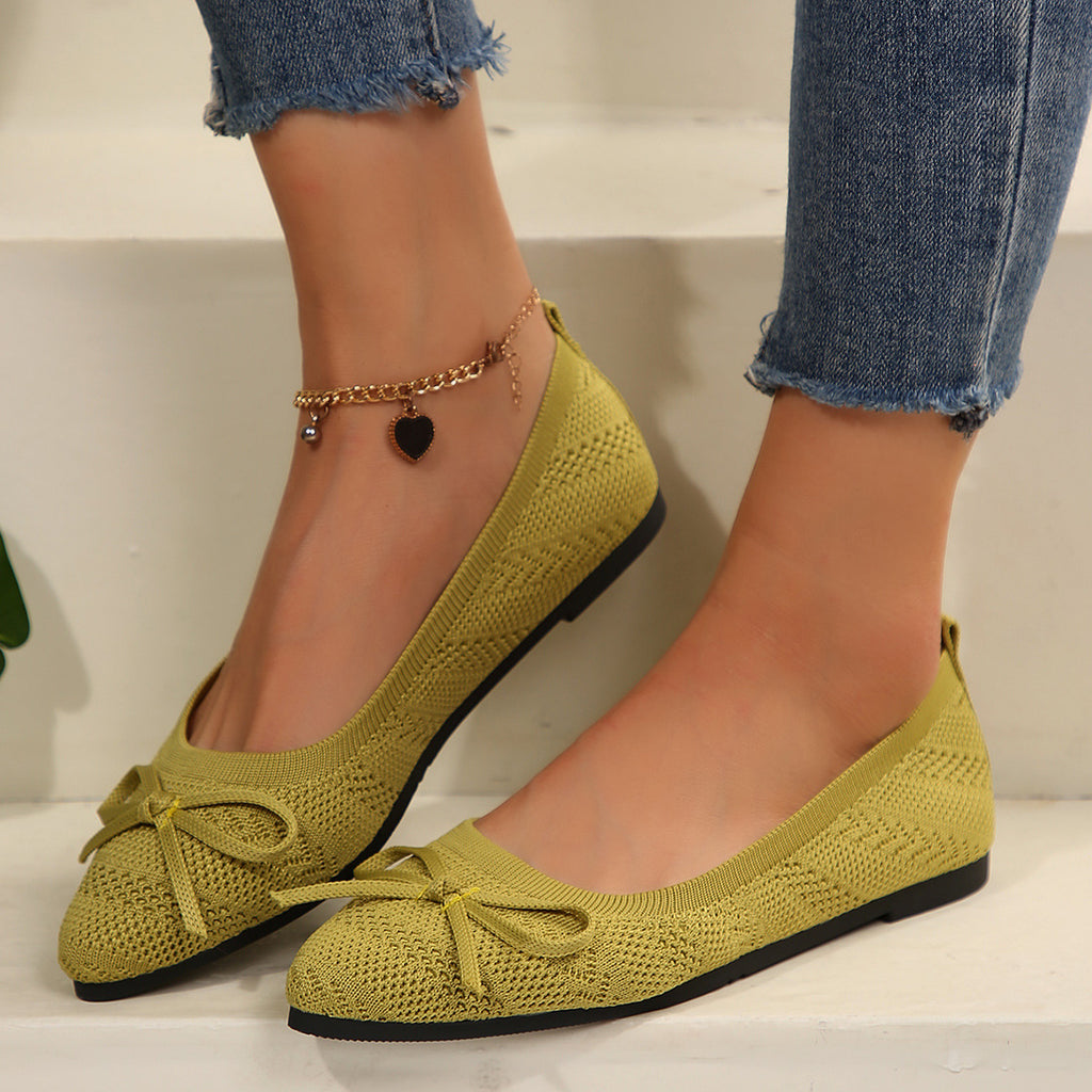 Bow Knit Pointed-Toe Flats