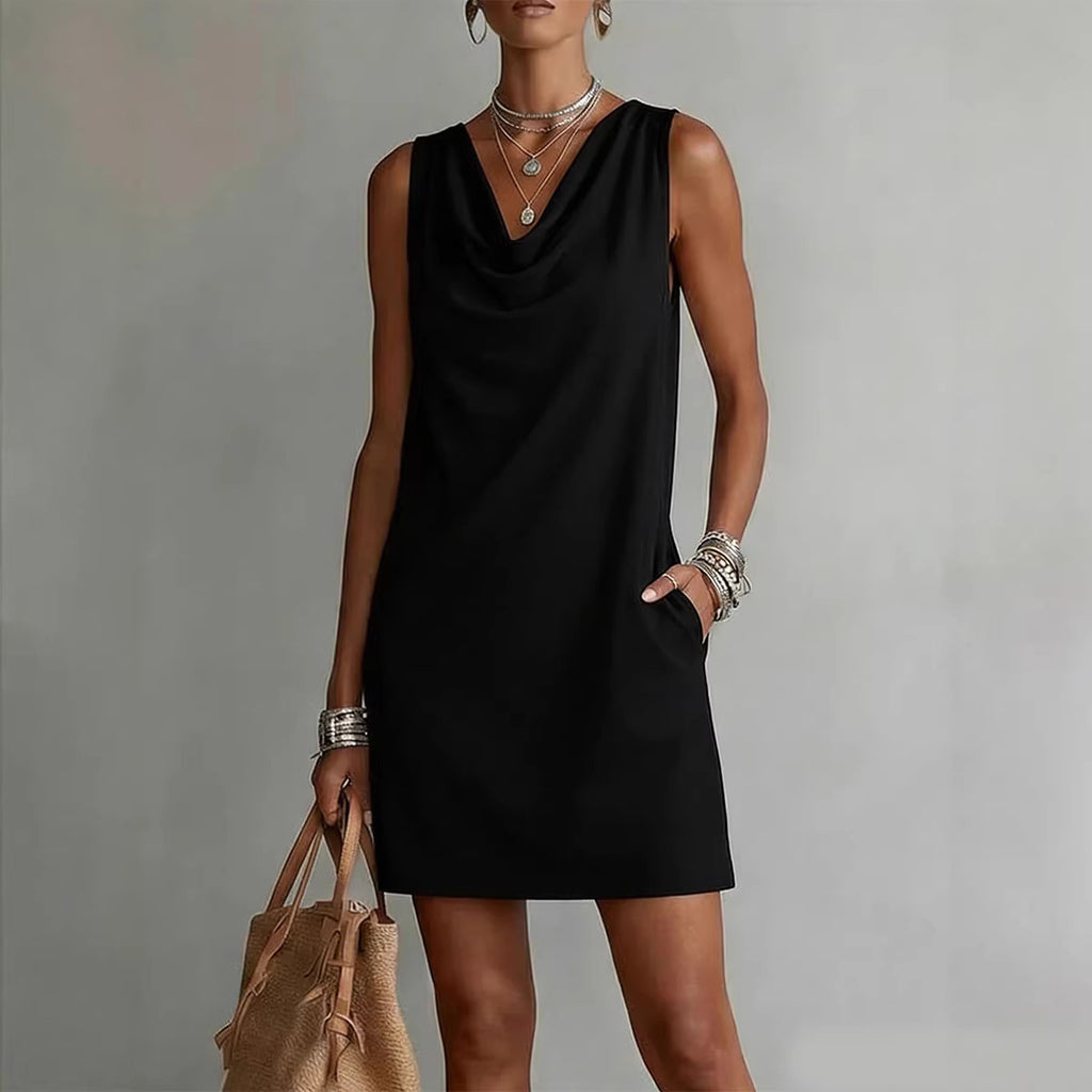 Draped-Neck Sleeveless Dress