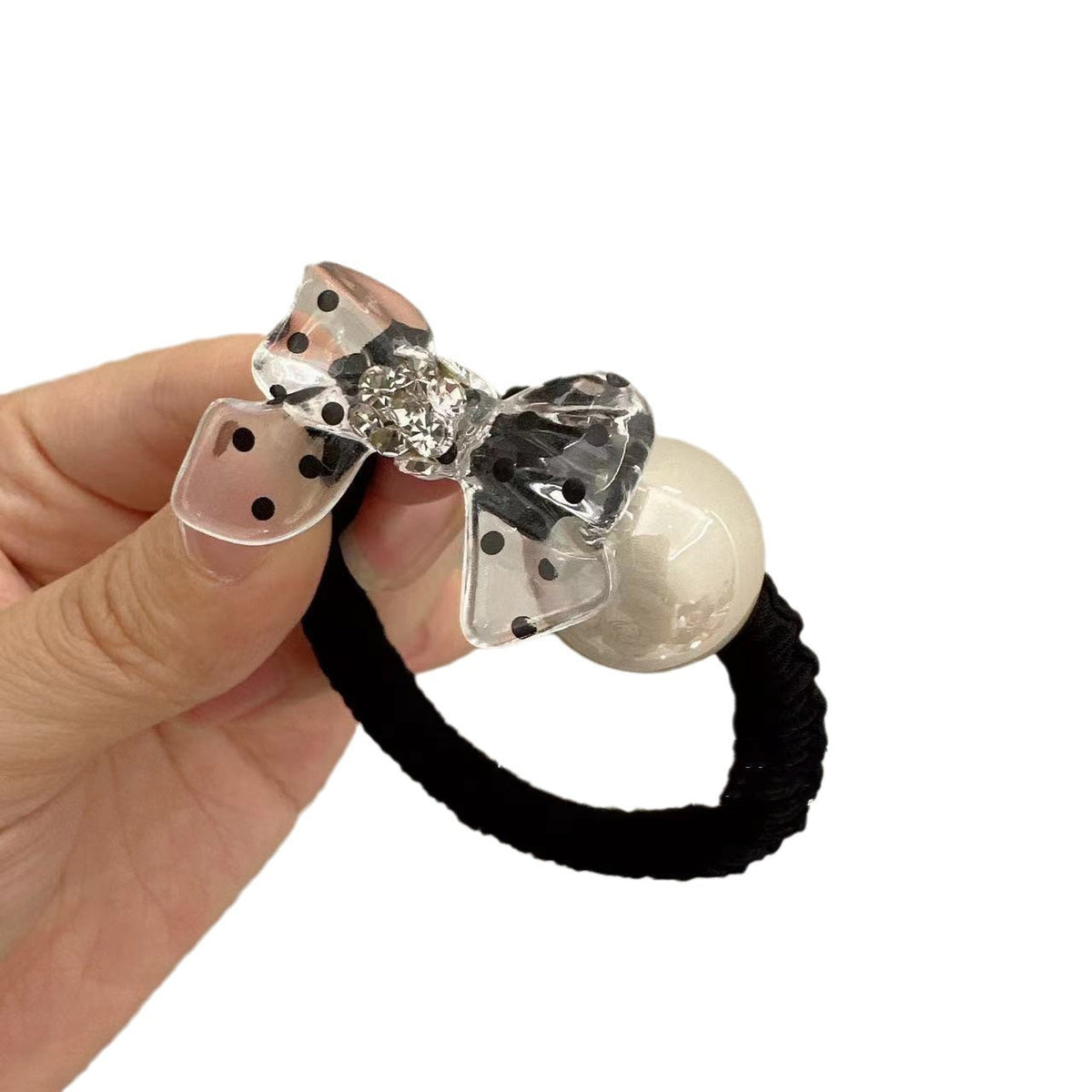 Clear Bow Pearl Hair Tie