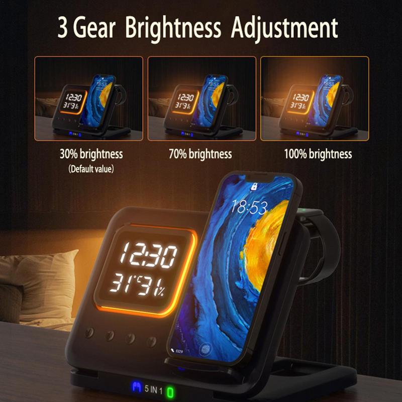 5-in-1 Wireless Charger with Alarm Clock