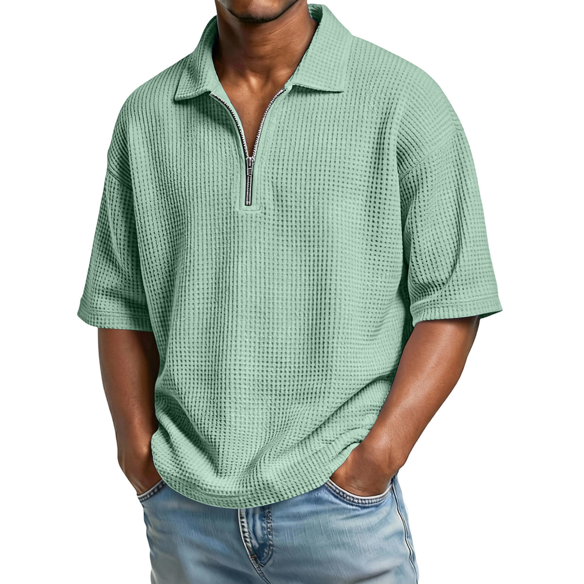 Men's Waffle-Knit Camp-Collar Shirt