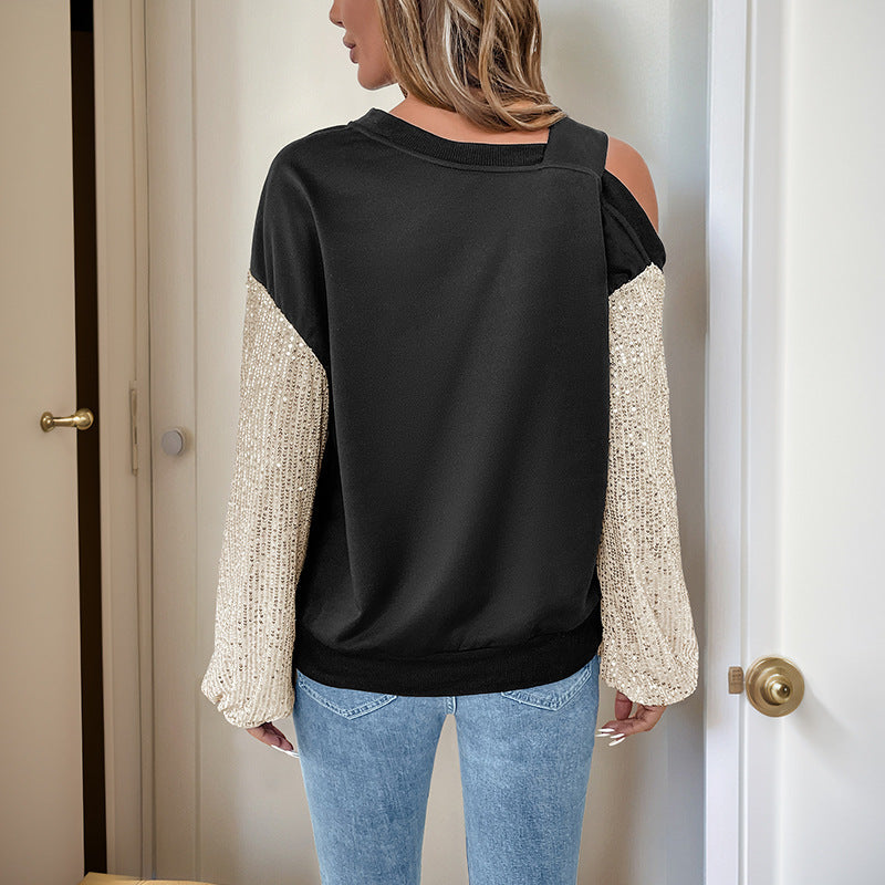 Women's Sequin Off-Shoulder Hoodie