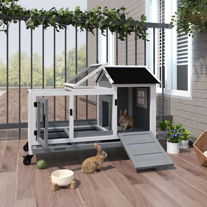 Wooden Rabbit Hutch with Wheels