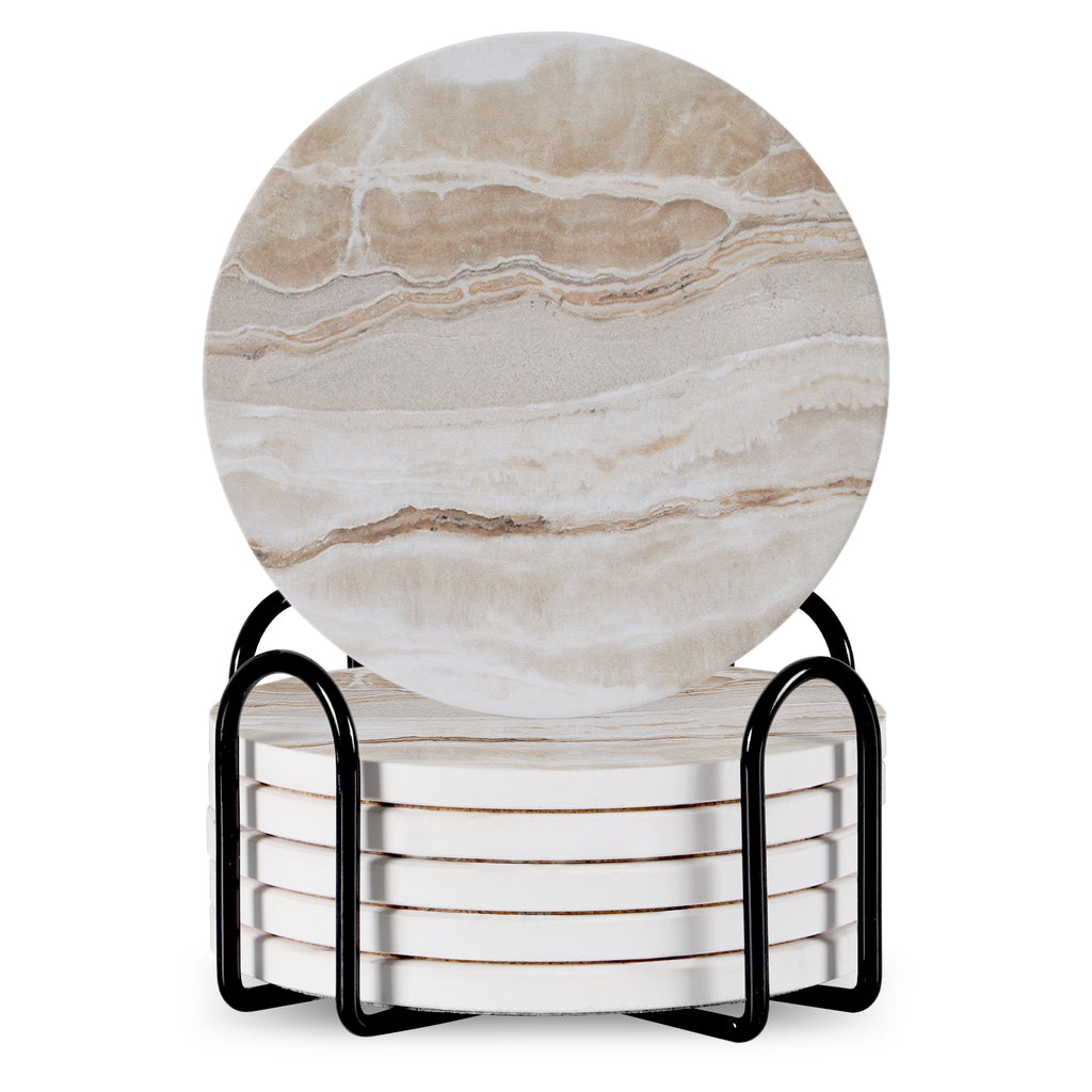 Marble Ceramic Coasters with Stand (6)