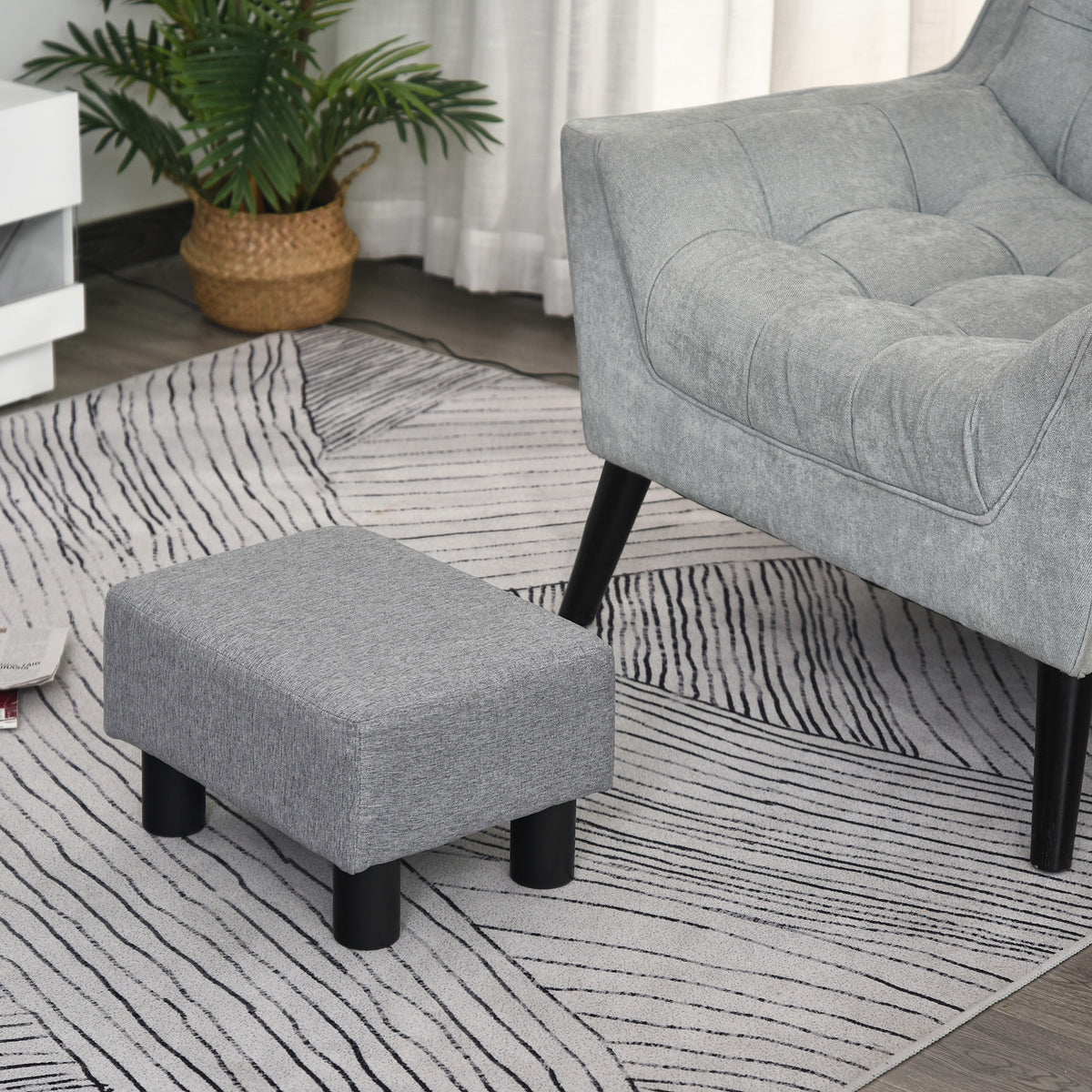 Linen Cube Ottoman Pouf