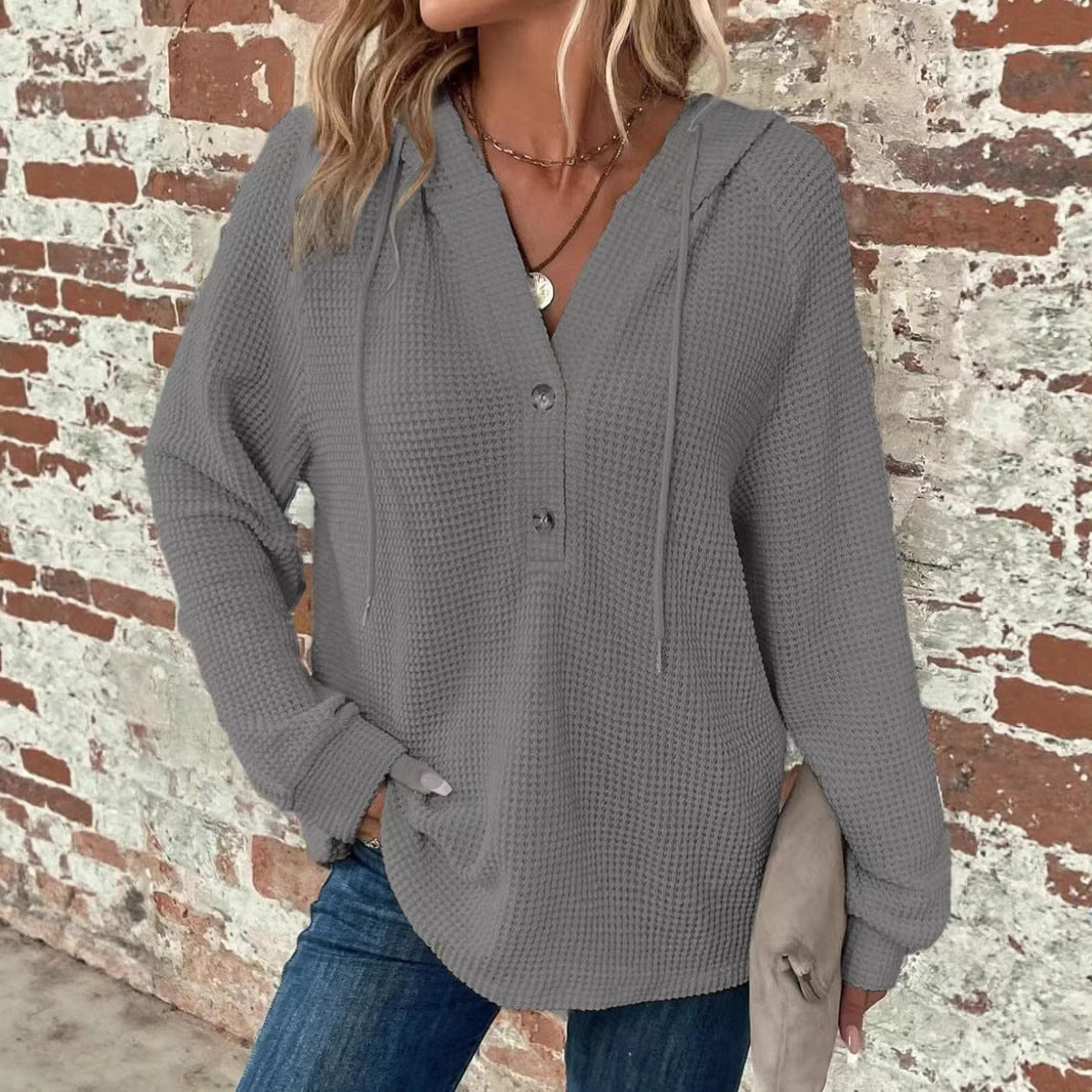 Waffle-Knit Hooded Sweatshirt