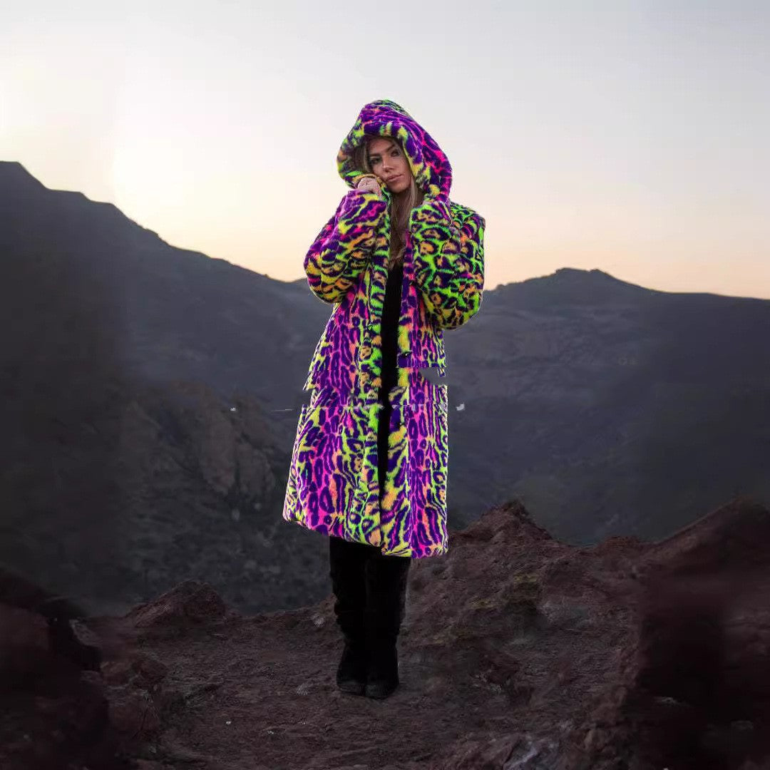 Neon Leopard Faux Fur Coat