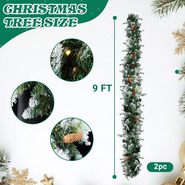 Pre-Lit Snowy Christmas Garland (2-Pack)