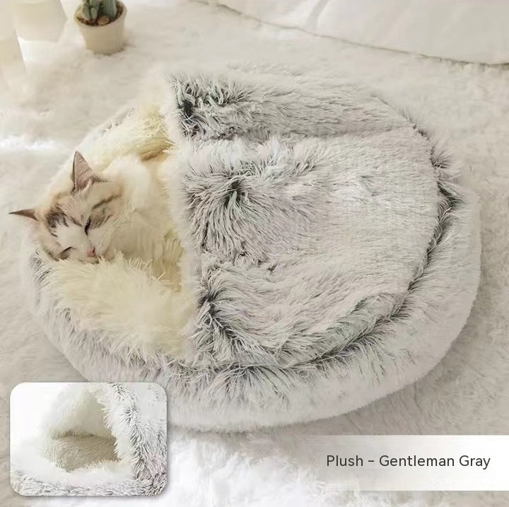 2-in-1 Plush Pet Bed & Cave