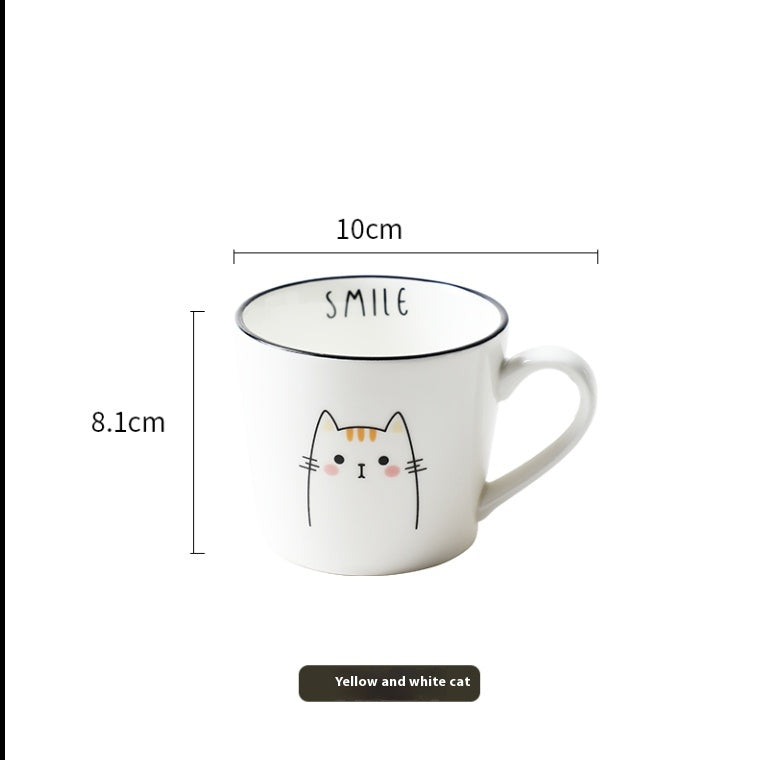Cartoon Cat Ceramic Mug with Spoon