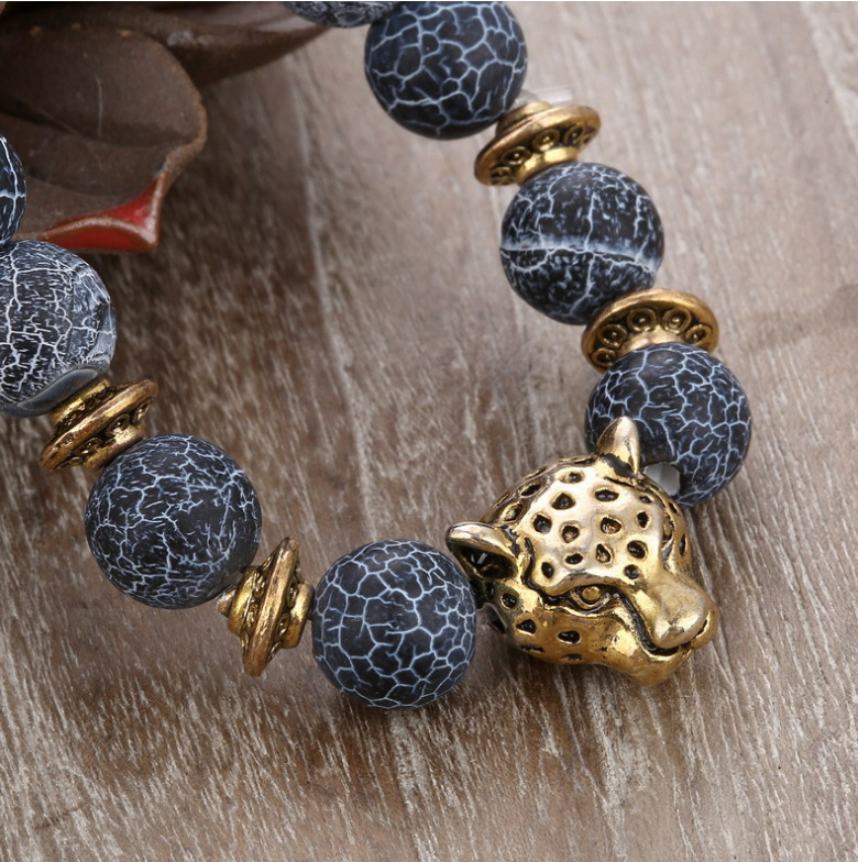 Leopard Head Agate Bead Bracelet