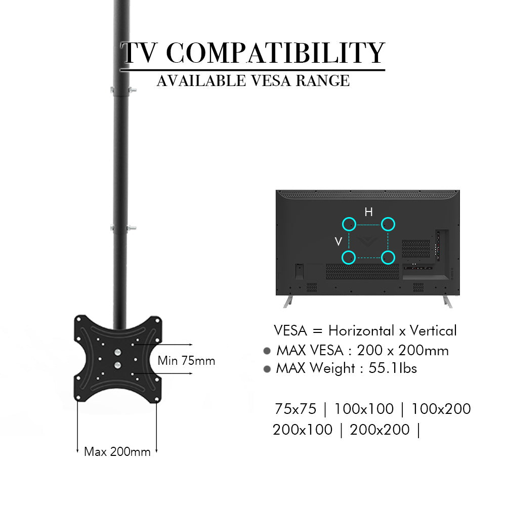 Adjustable Ceiling TV Mount (32–55 in)