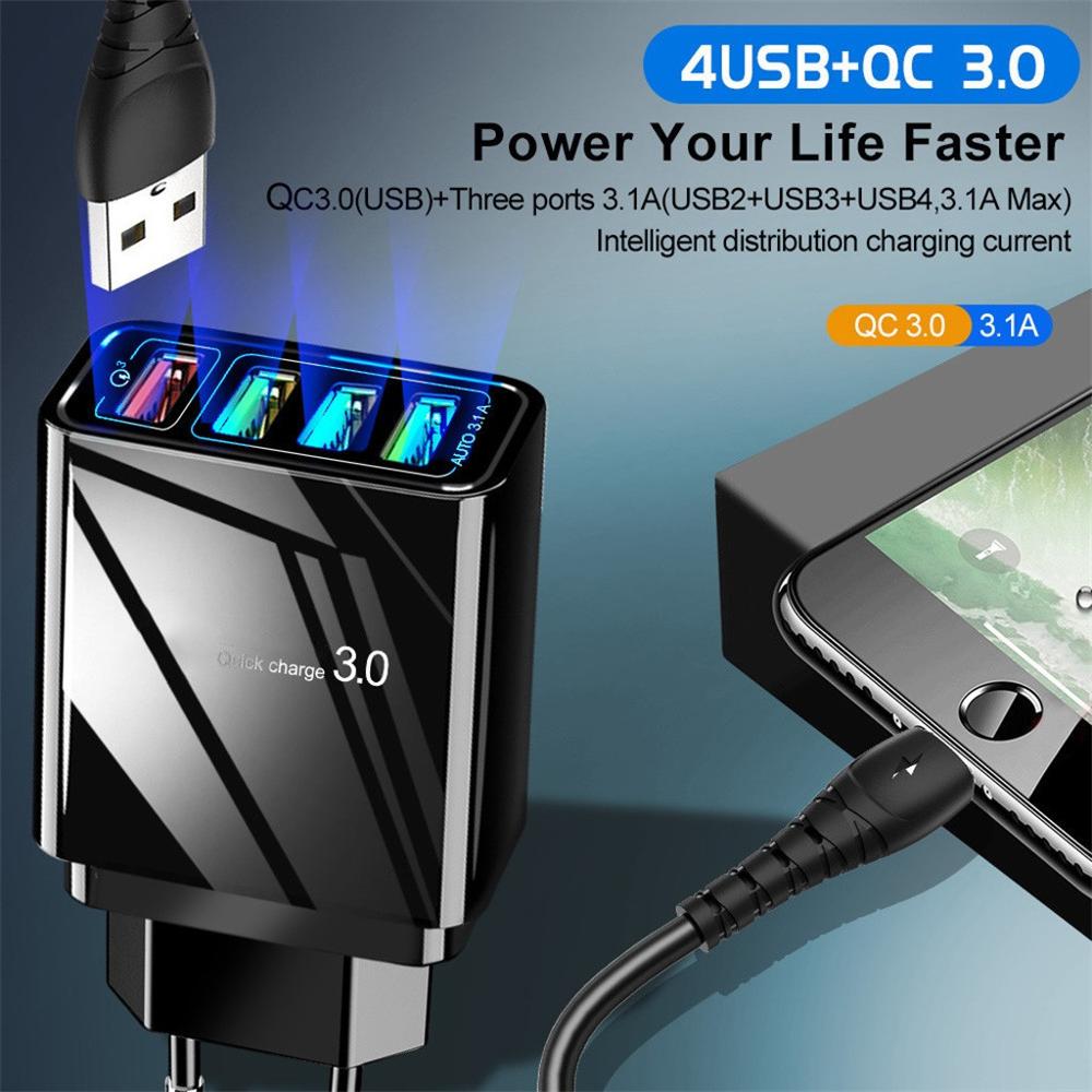 4-Port USB Wall Charger with LED
