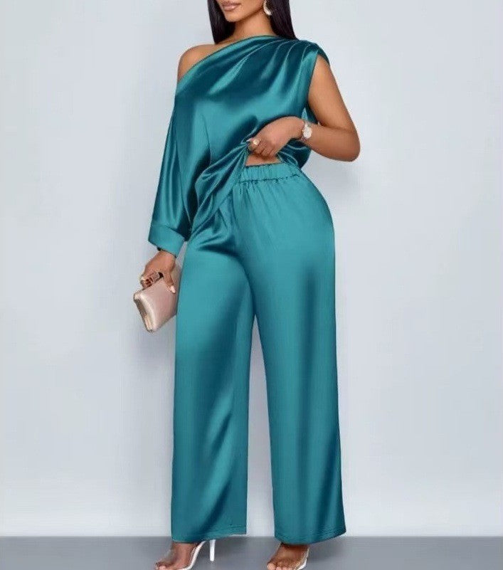Women's Corduroy Off-Shoulder Top & Trousers Set