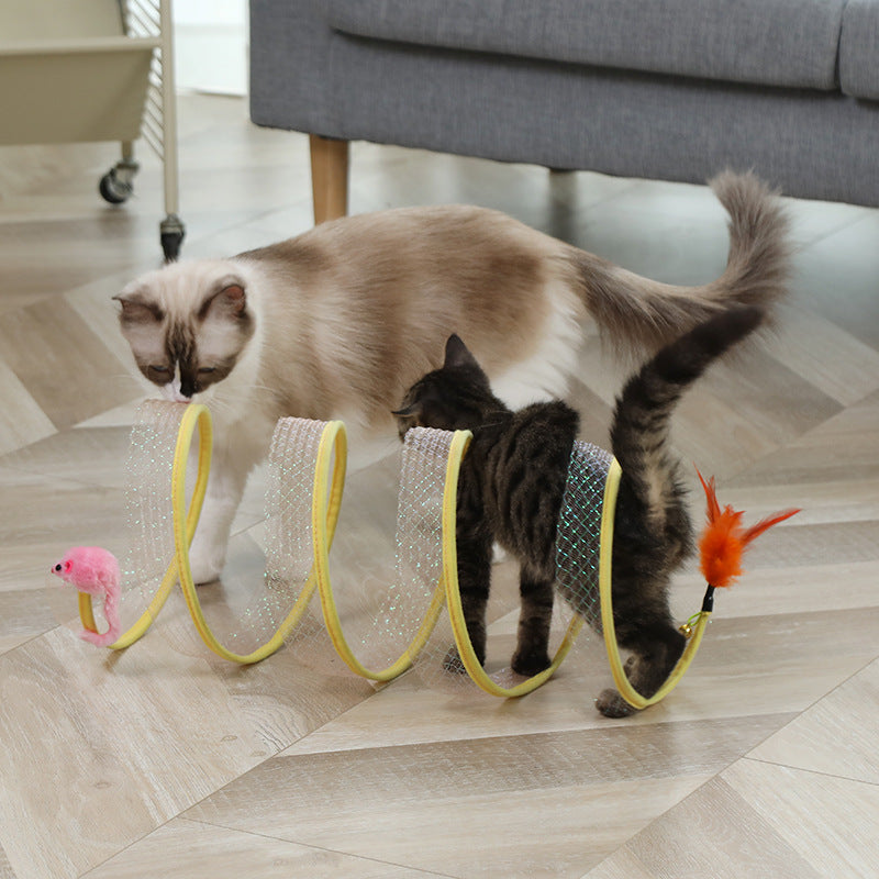 Foldable Cat Tunnel with Toys