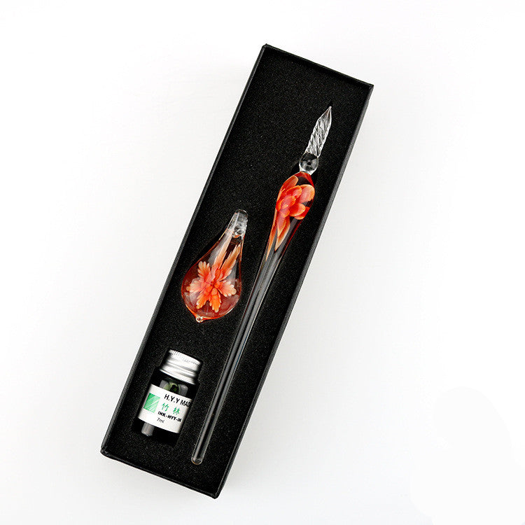 Crystal Flower Glass Dip Pen Set