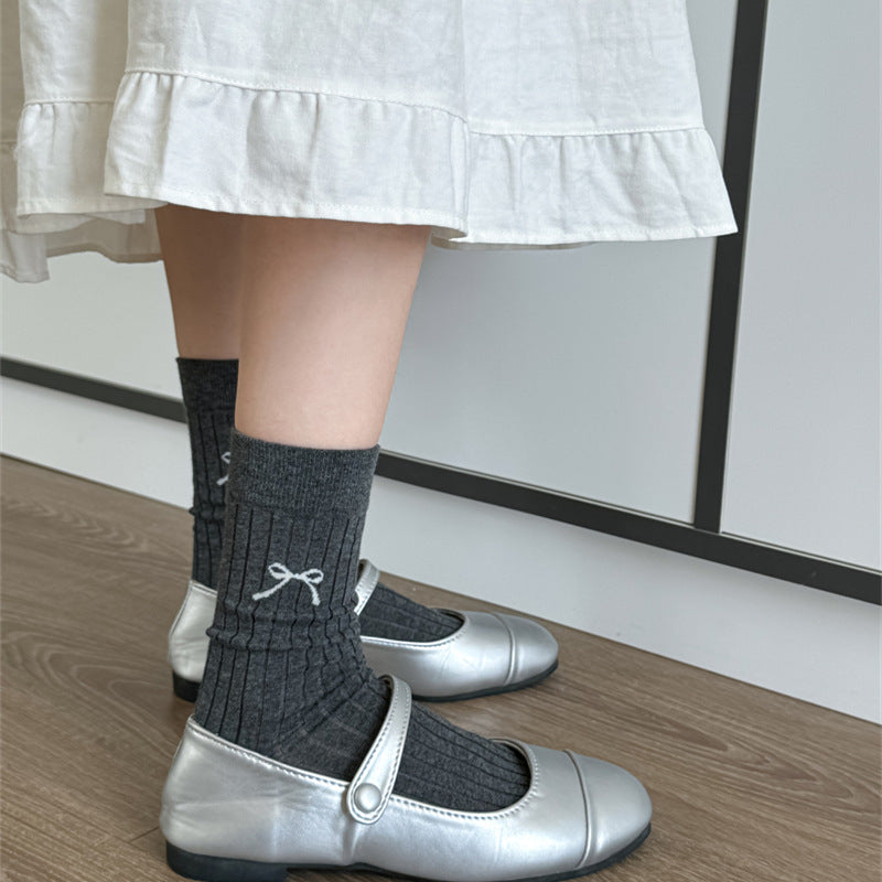 Bow Ruched Crew Socks