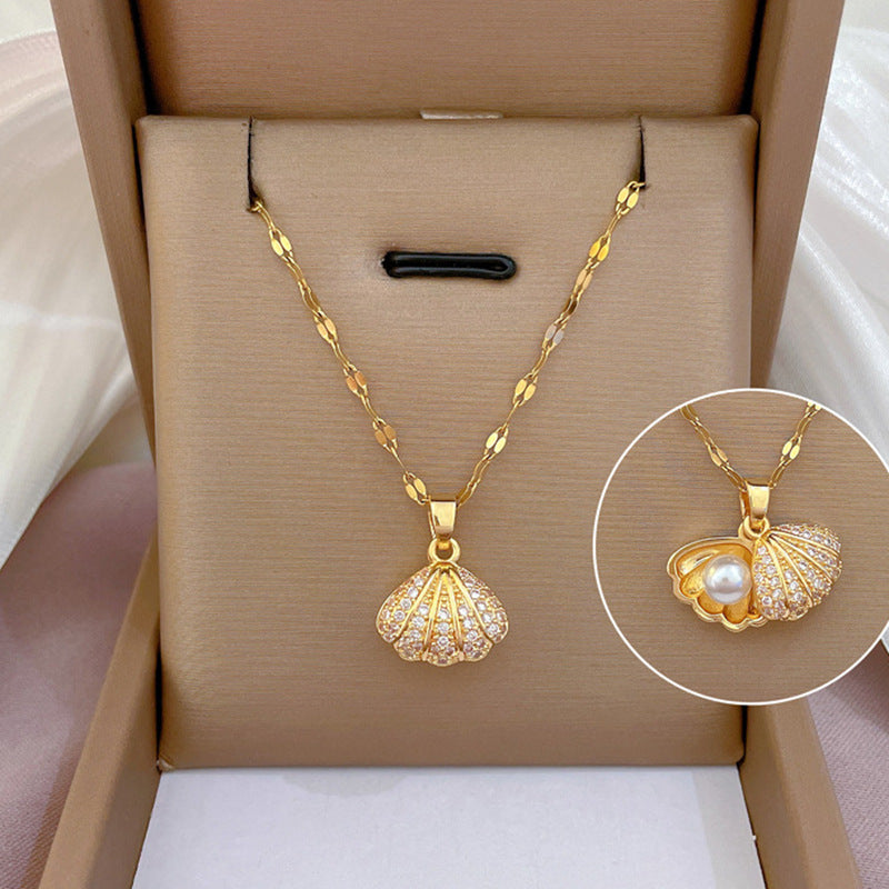 Shell Pearl & Rhinestone Necklace