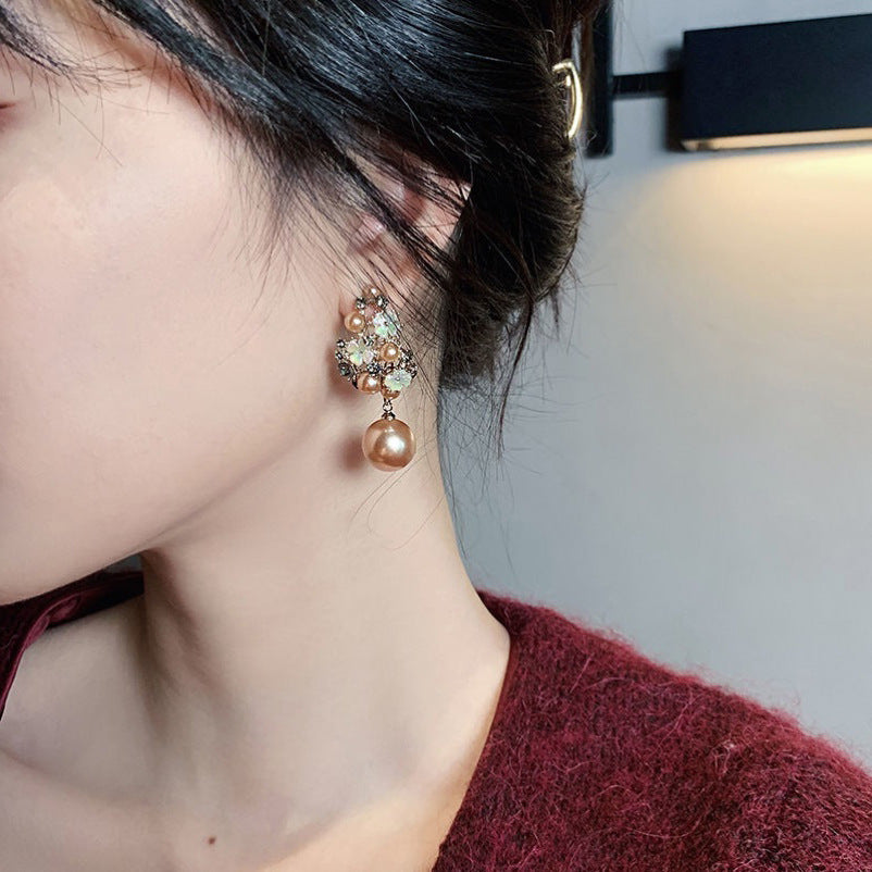 Pearl & Rhinestone Flower Earrings