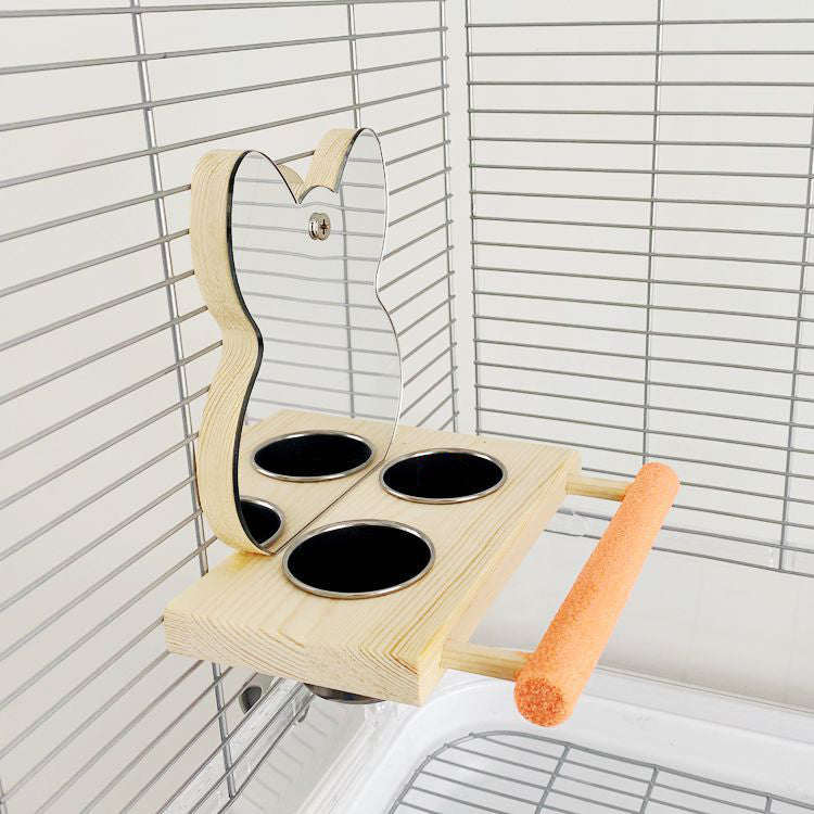 Parrot Perch with Food Cup & Mirror