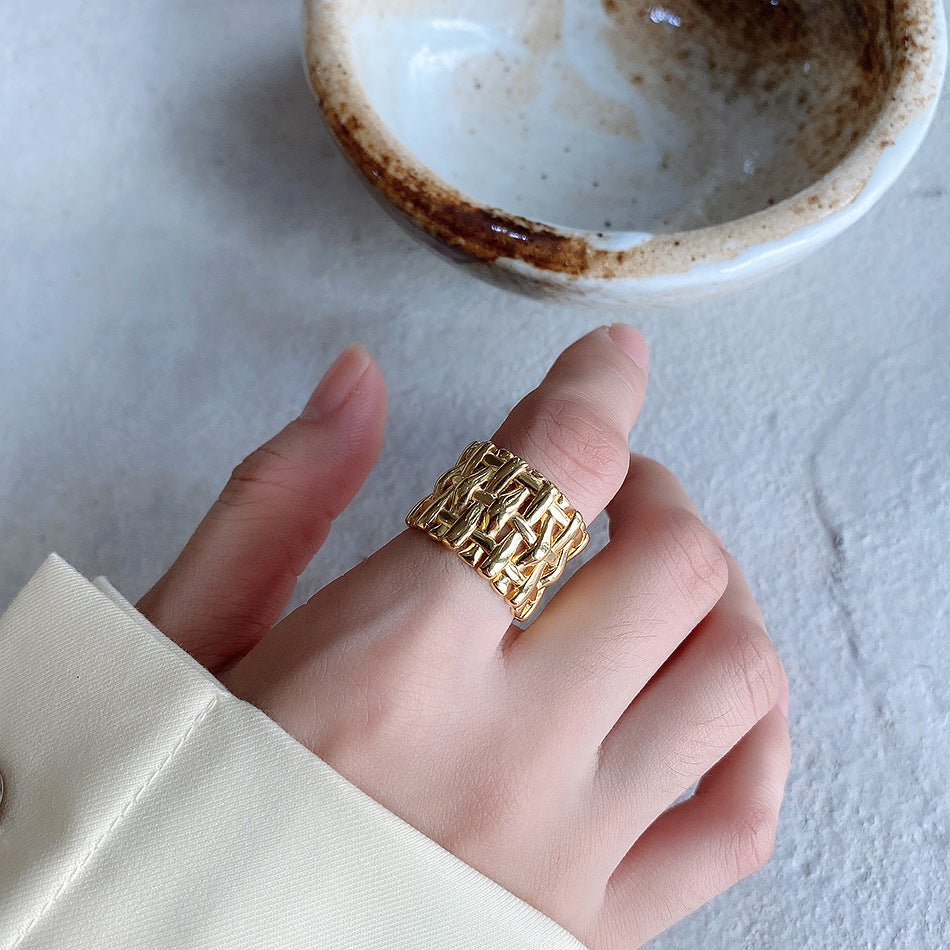 Woven Cross Wide Ring