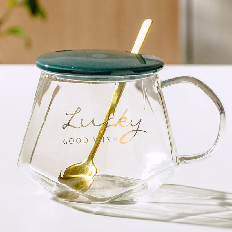 Floral Glass Tea Cup with Lid & Spoon