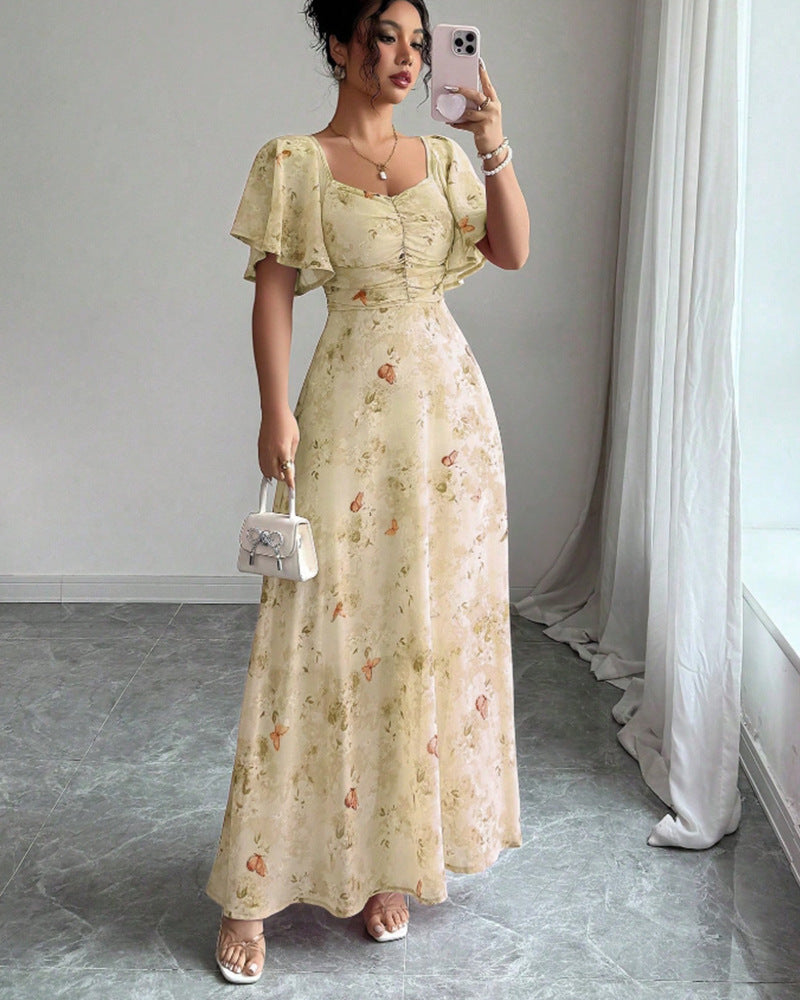 Women's Floral Flutter-Sleeve Dress