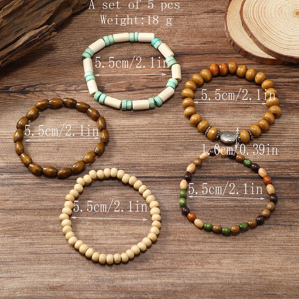 Wooden Bead Flower Bracelets (5 pcs)
