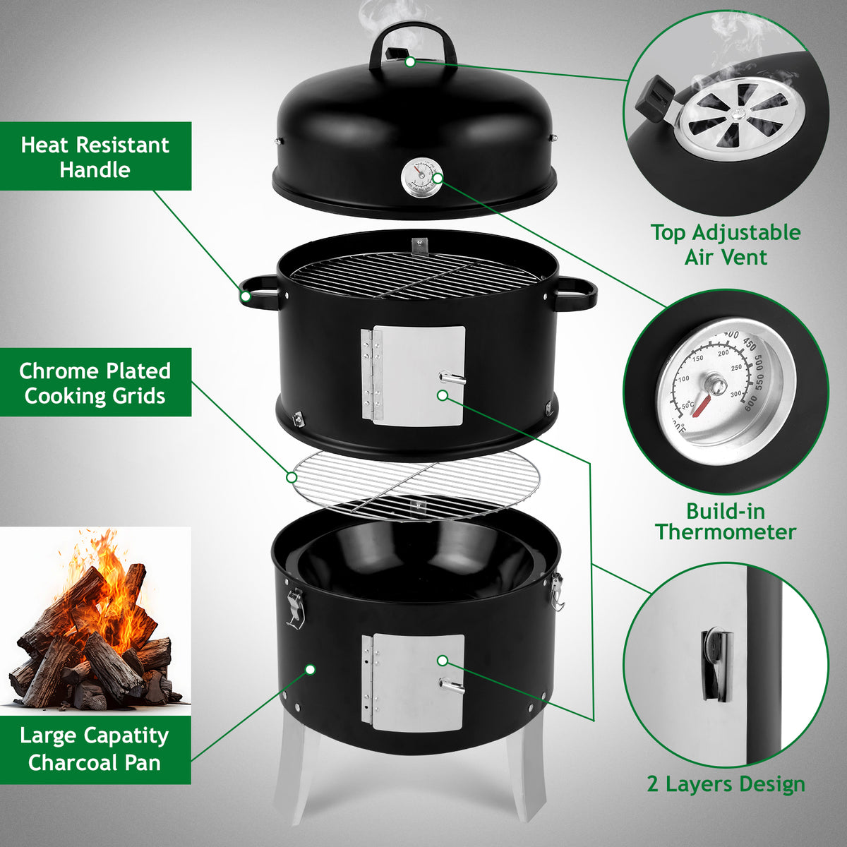Vertical Charcoal Smoker Grill