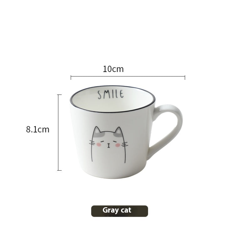 Cartoon Cat Ceramic Mug with Spoon