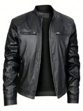 Men's Stand-Collar Faux Leather Jacket