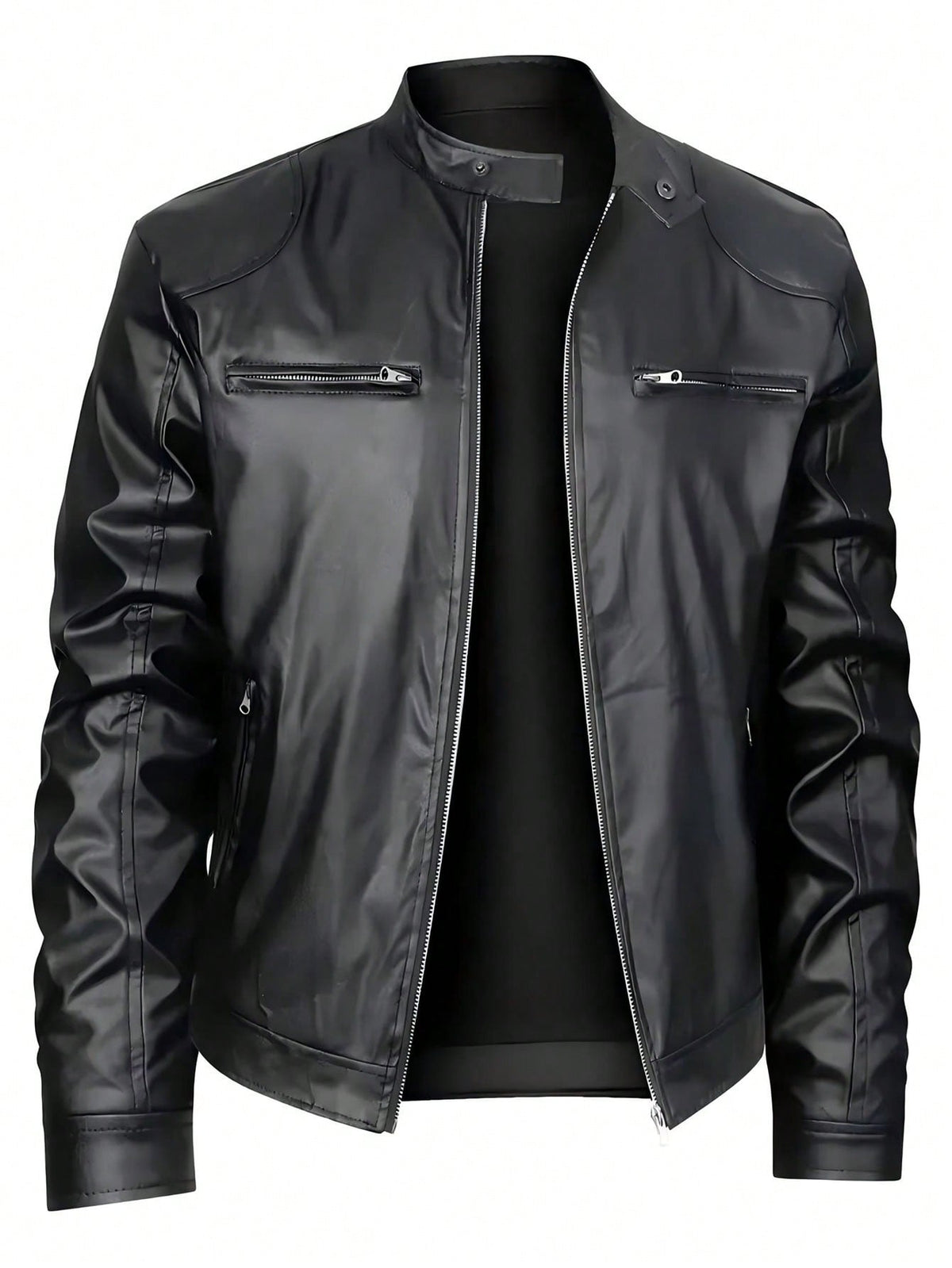 Men's Stand-Collar Faux Leather Jacket
