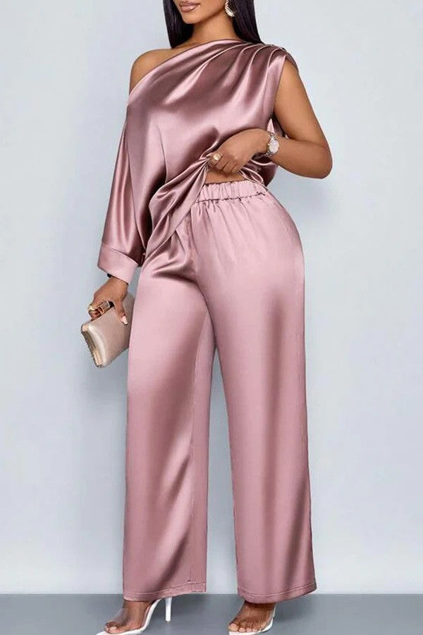 Women's Corduroy Off-Shoulder Top & Trousers Set