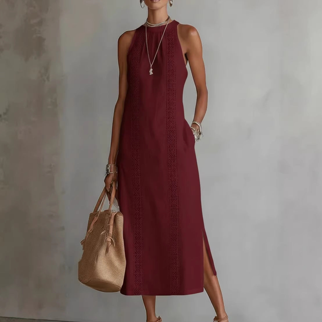 Women's Halter Lace Patchwork Dress