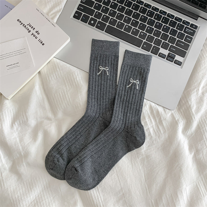 Bow Ruched Crew Socks