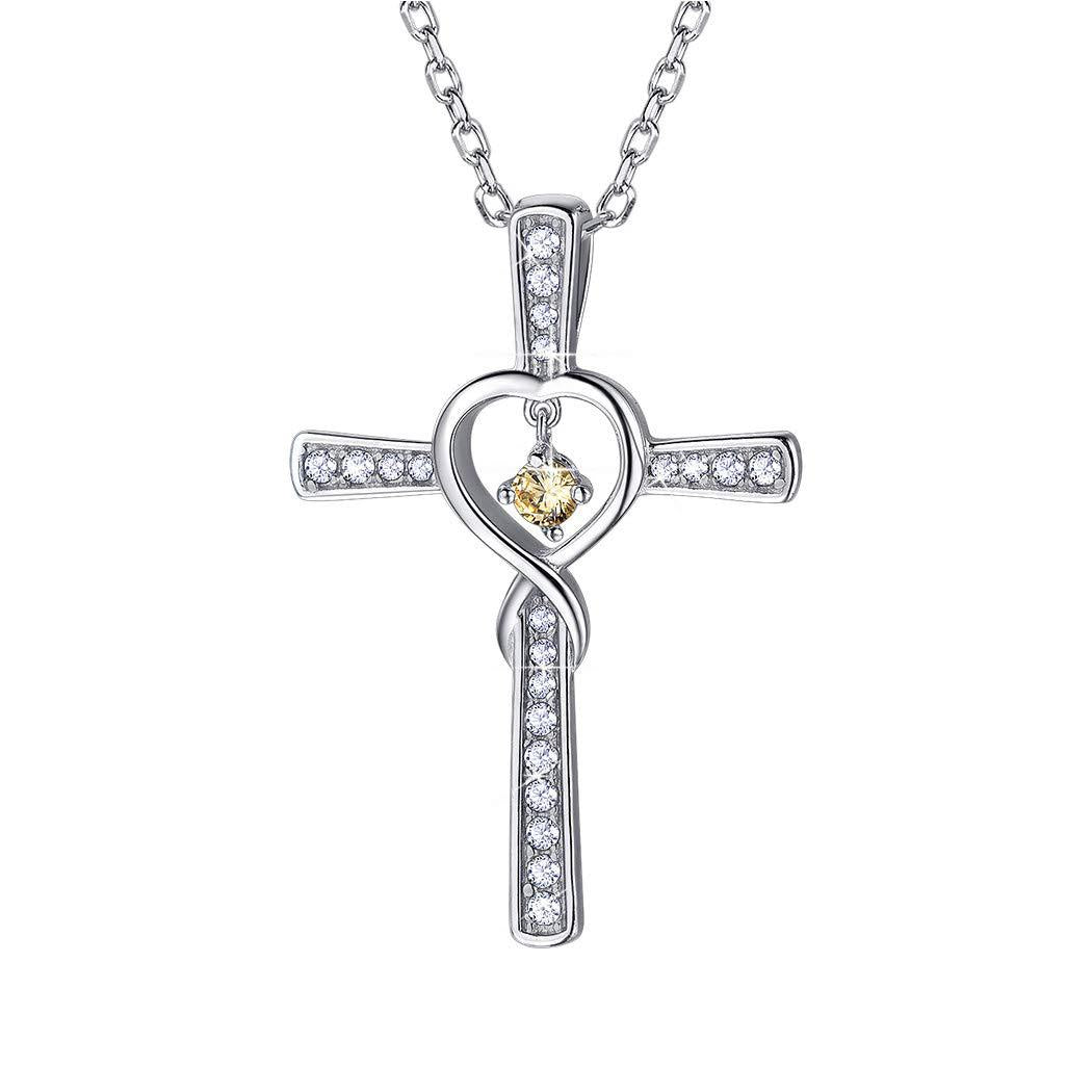 Birthstone Cross Heart Necklace