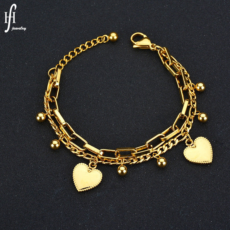 Layered Heart Charm Bracelet