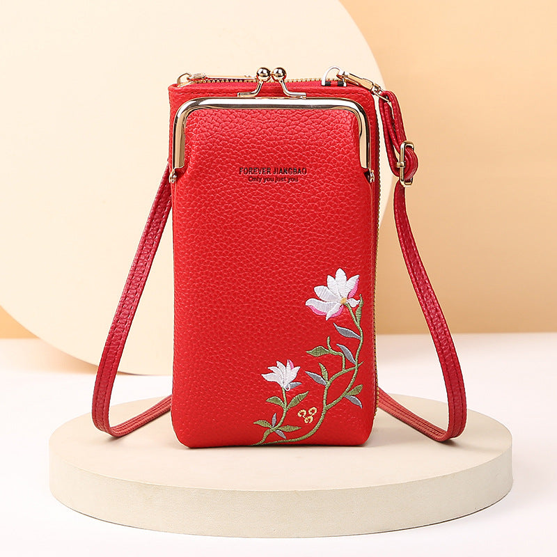 Embroidered Crossbody Phone Wallet