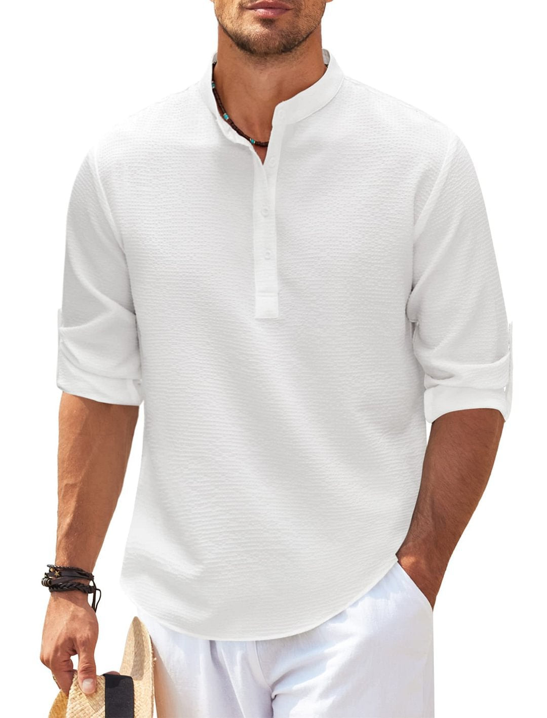 Men's Band-Collar Casual Shirt