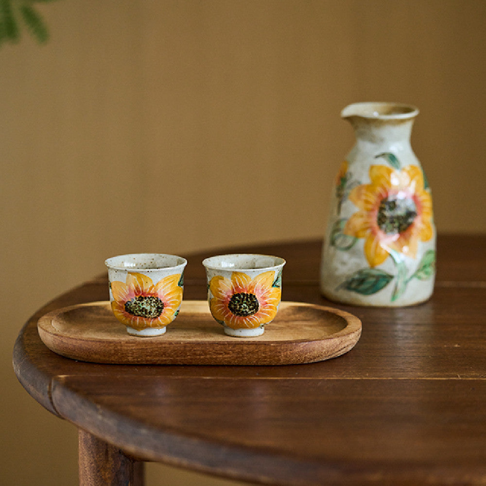 Hand-Drawn Sunflower Sake Set