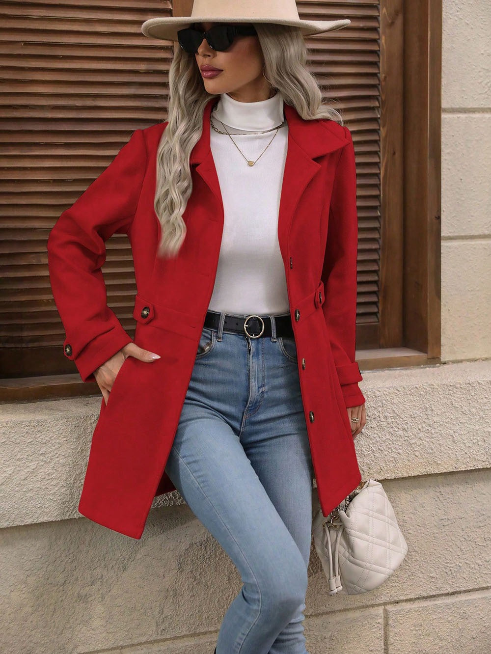 Women's Single-Breasted Wool-Blend Coat