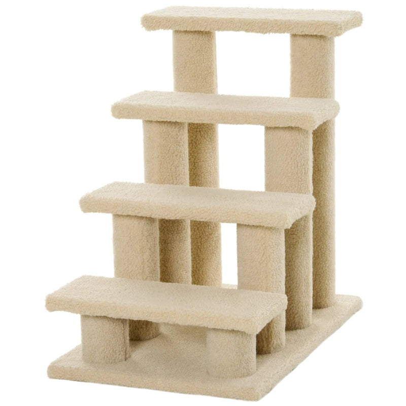 4-Step Carpeted Cat Stairs with Scratching Posts