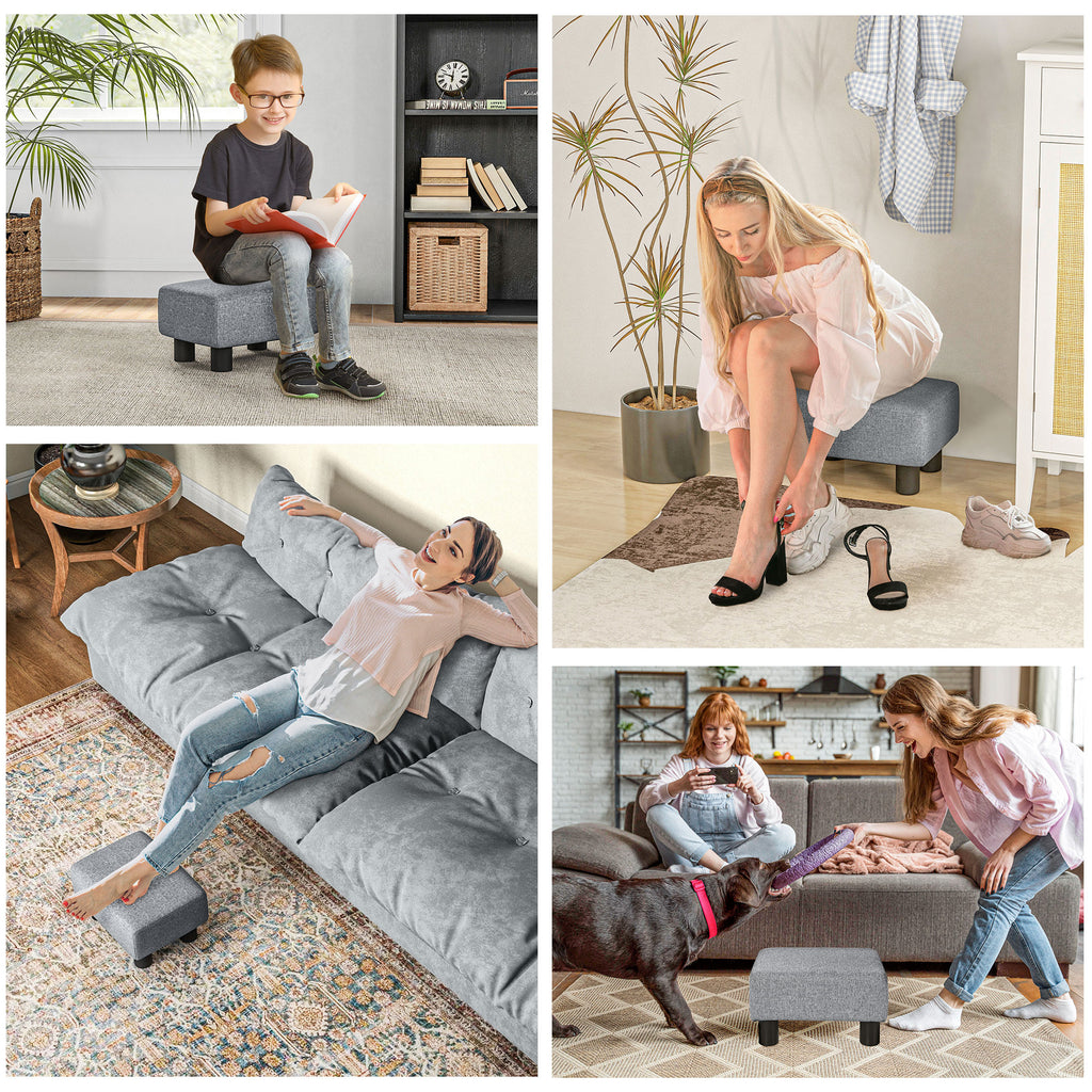 Linen Cube Ottoman Pouf