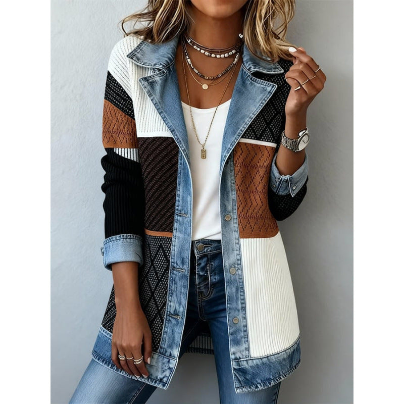 Denim-Trim Patchwork Jacket