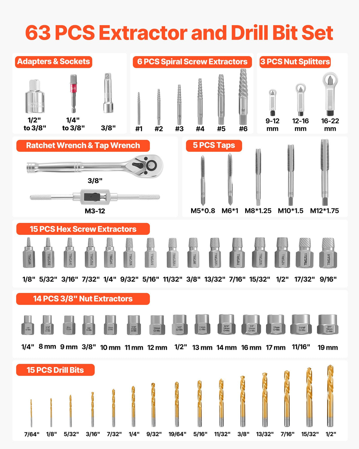 63-Piece Screw Extractor Set