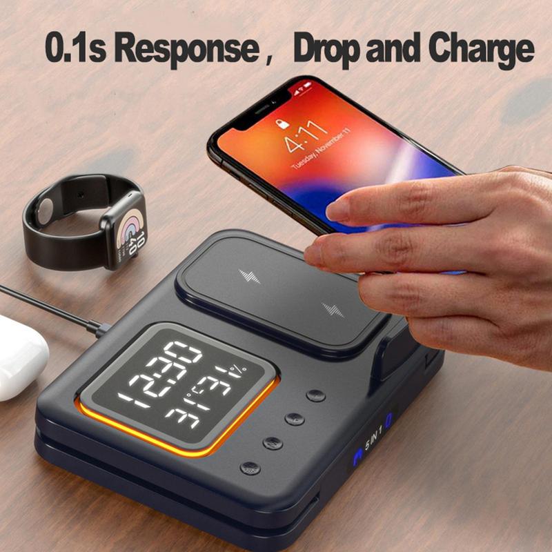 5-in-1 Wireless Charger with Alarm Clock