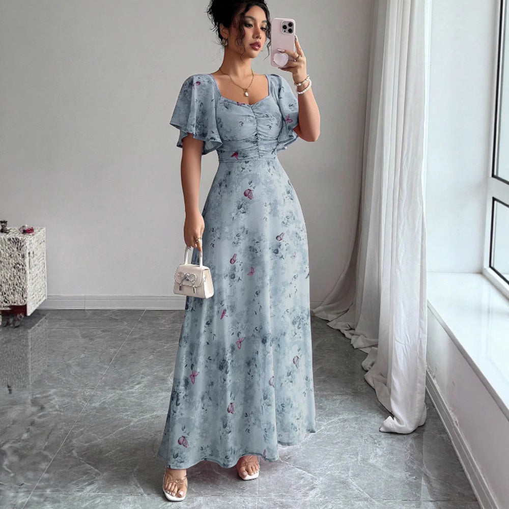 Women's Floral Flutter-Sleeve Dress