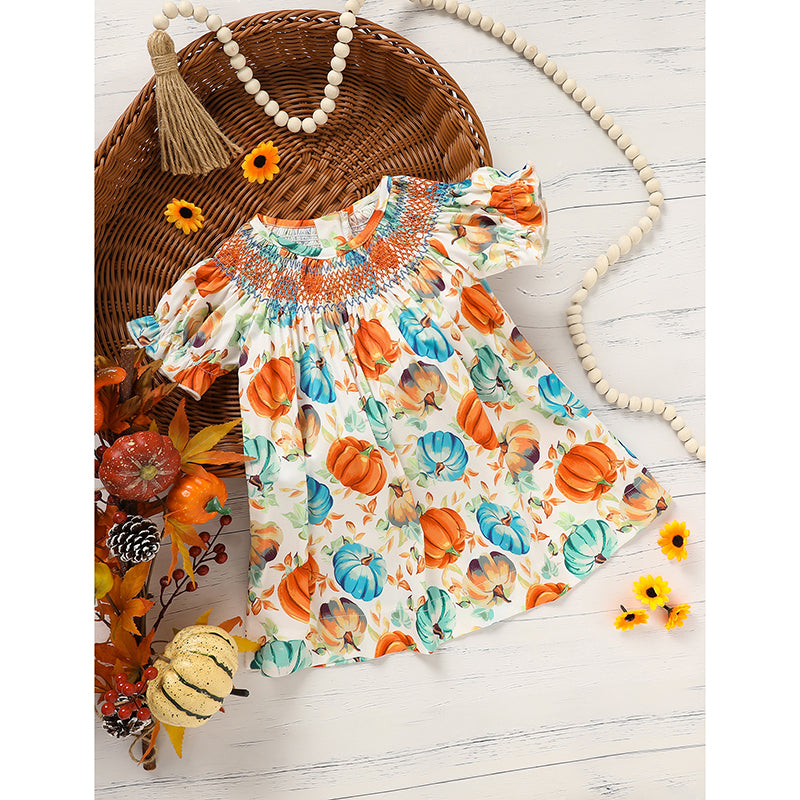 Toddler Pumpkin Smocked Dress
